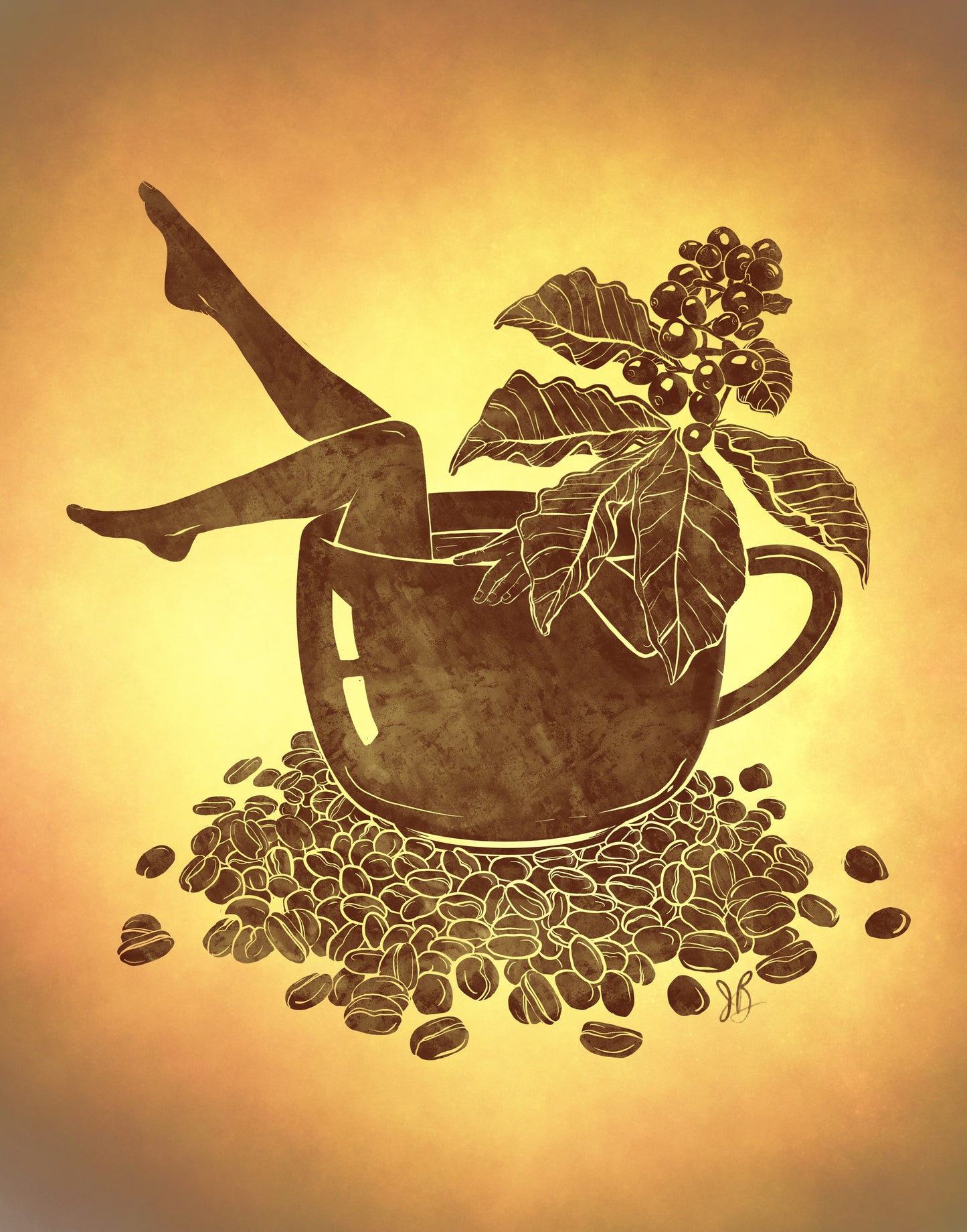 Swimming in my Coffee Mug Cabaret Botanical Lady Museum-Grade Art Print - 8x10"