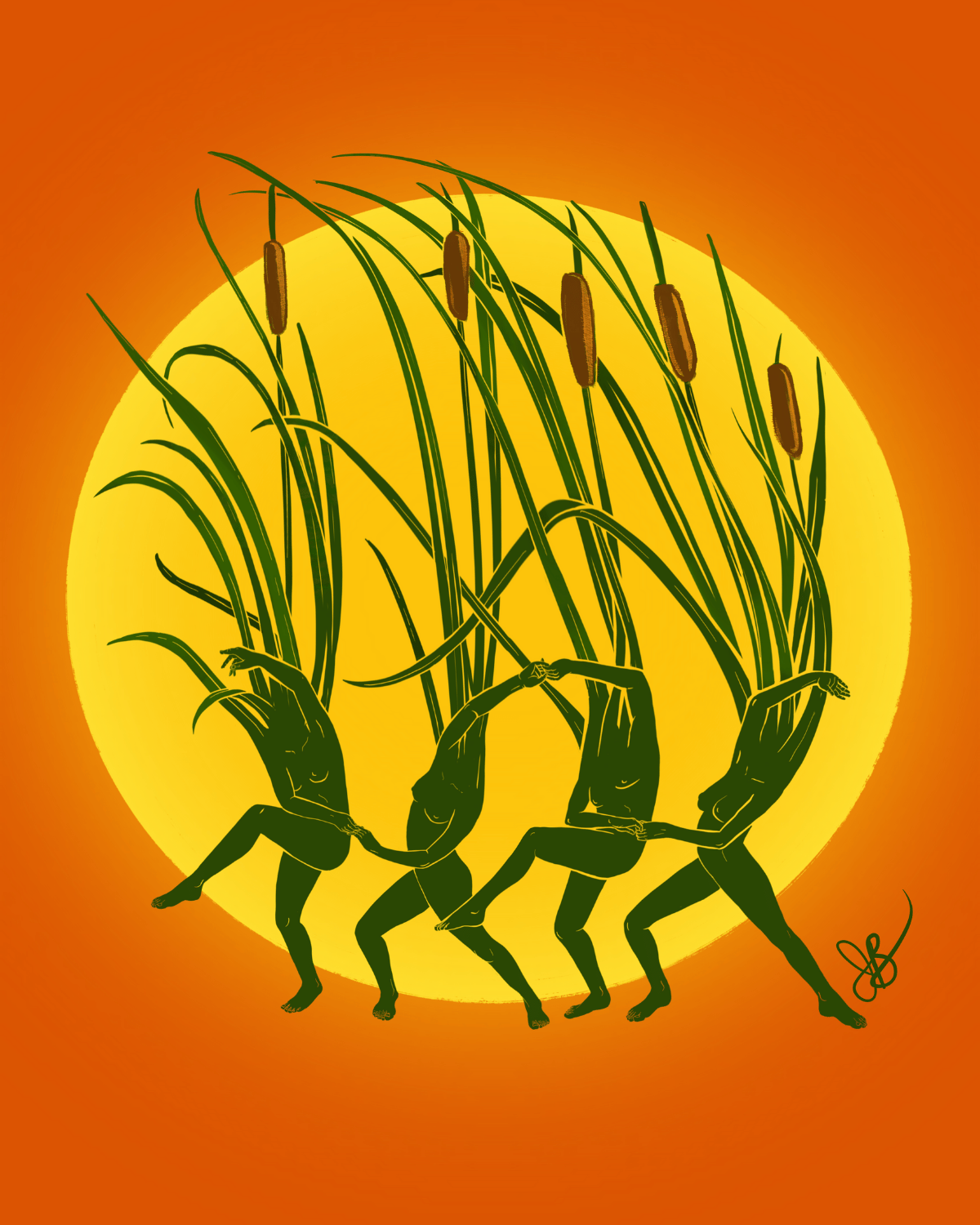 Cattail Botanical Dancers Museum Grade Art Print - 8x10"