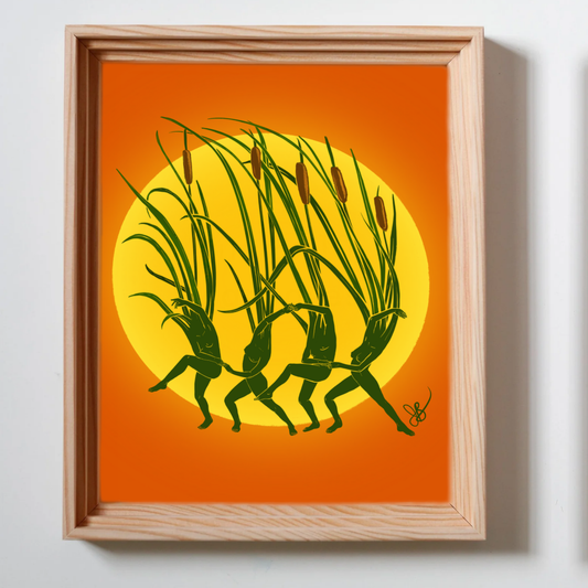 Cattail Botanical Dancers Museum Grade Art Print - 8x10"
