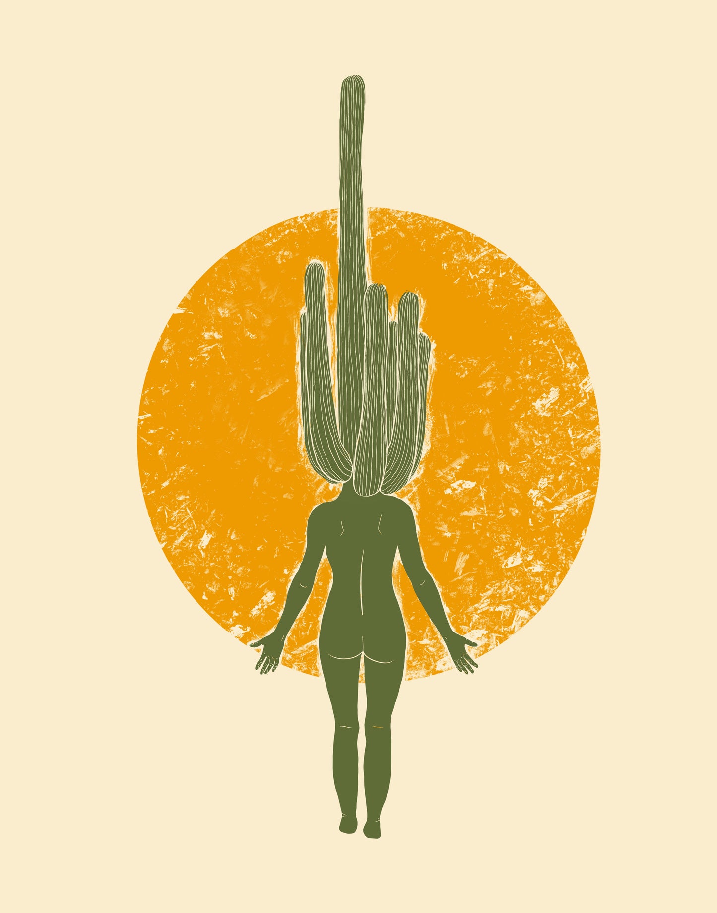 Saguaro Cactus Desert Lady Illustration 8x10"