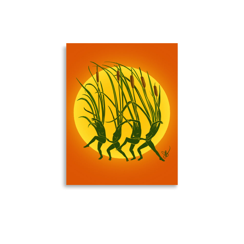 Cattail Botanical Dancers Museum Grade Art Print - 8x10"