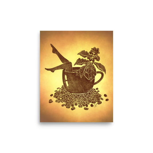 Swimming in my Coffee Mug Cabaret Botanical Lady Museum-Grade Art Print - 8x10"