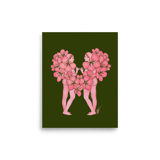 Hawthorn May Birth Month Flower Mother/Daughter  Museum Grade Print - 8x10"
