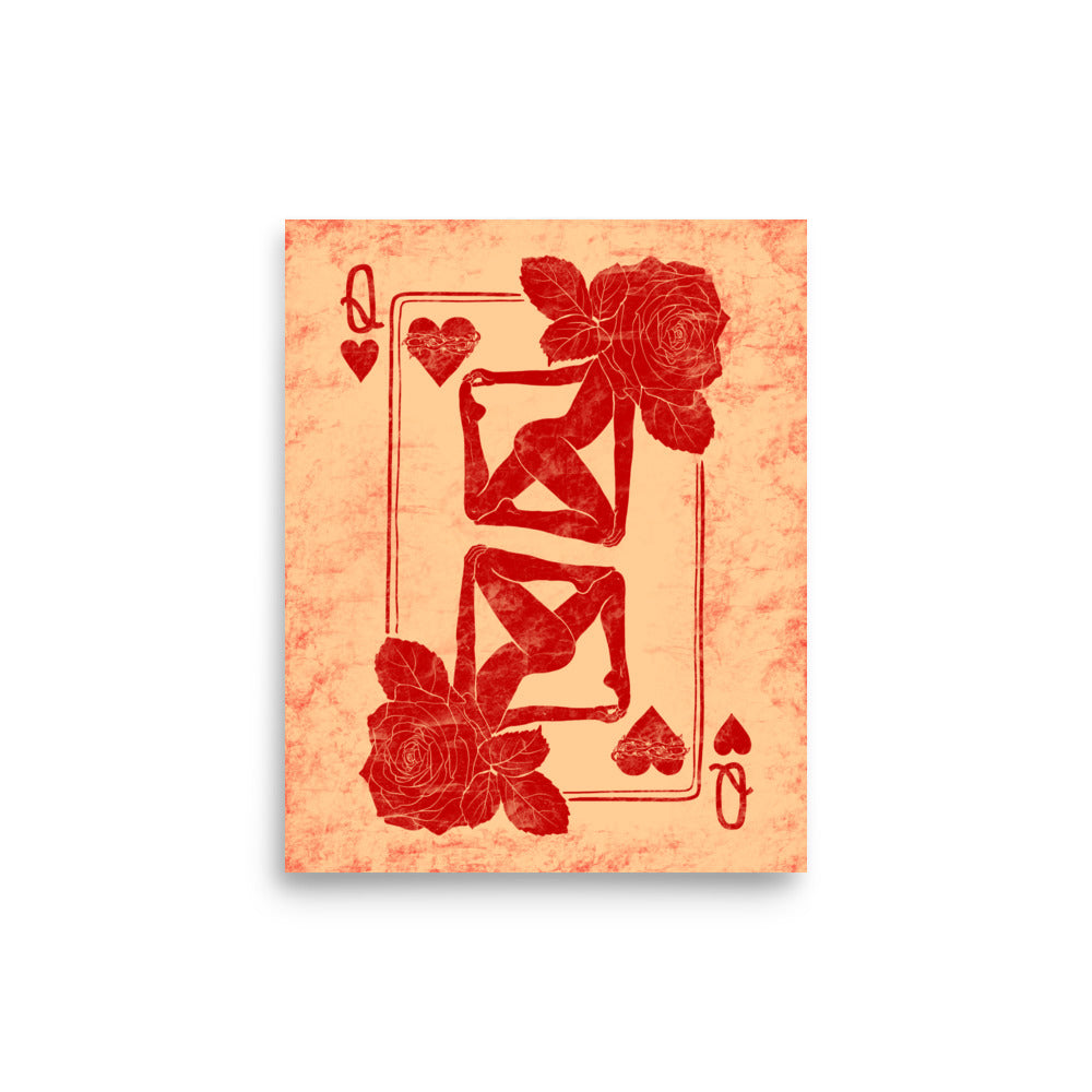 Rose Queen of Hearts Playing Card Museum-Quality Print - 8x10"