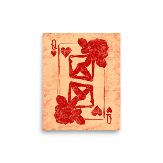 Rose Queen of Hearts Playing Card Museum-Quality Print - 8x10"